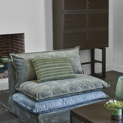 LÉO Armchair in foam and blue-grey velvet